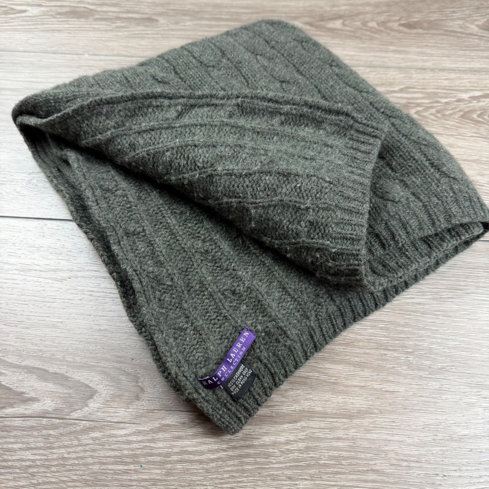 Ralph Lauren Purple Label Collection Womens Scarf Cable Knit Cashmere Grey O/S